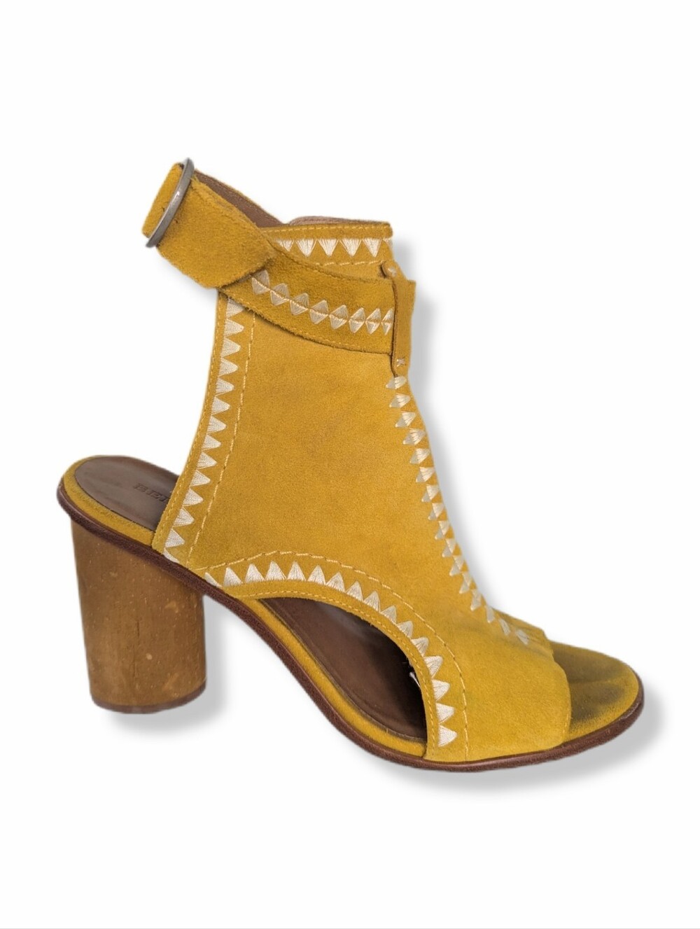 Bernardo Women's Mustard Yellow Suede Embroidered Harper Shootie Sandals